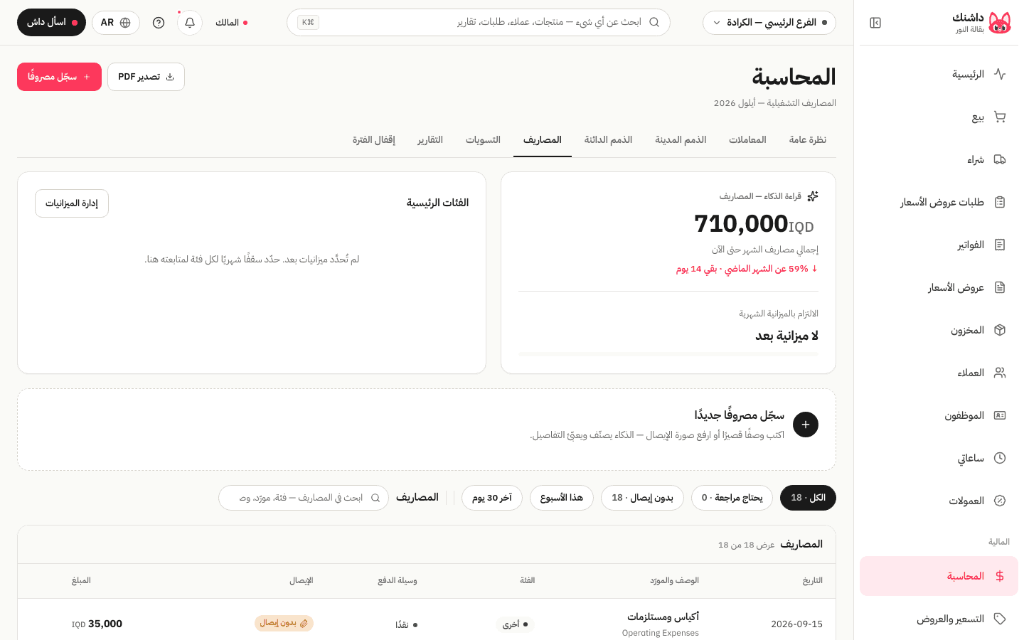 المصاريف
